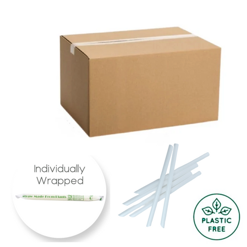 £0.045/per straw - Case of 2000 Chunky Natural COMPOSTABLE PLA Straws - Individually Wrapped / Pointy Tip (1.2x21cm) Minimum 10 cases