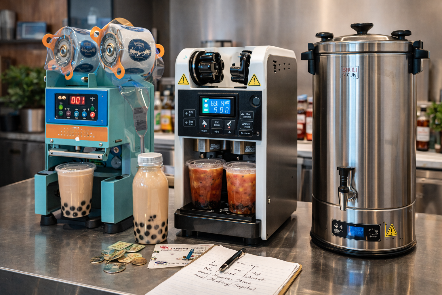 Bubble tea shop equipment including cup sealing machine and drink shaker
