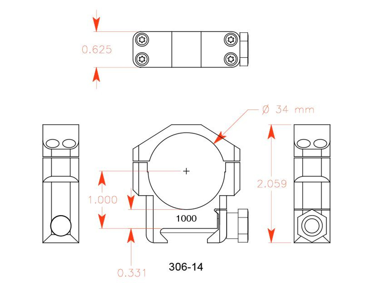 Badger Ordnance Badger Ordnance 34 Mm Scope Ring - Standard 1.00