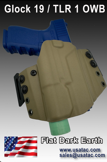OWB Glock 19 Holster with Adjustable Retention | Fits TLR1 Light || Made in USA