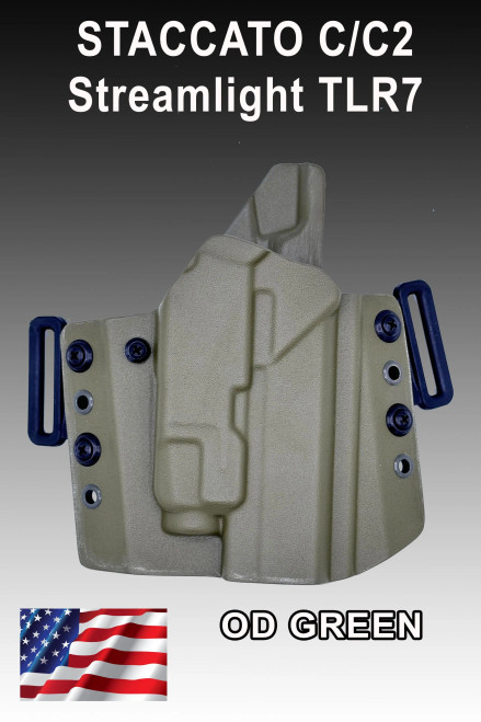 Custom Kydex OWB Holster for Staccato C/C2 with TLR7 Light  | Multiple Belt Attachments & Color Options   Adjustable