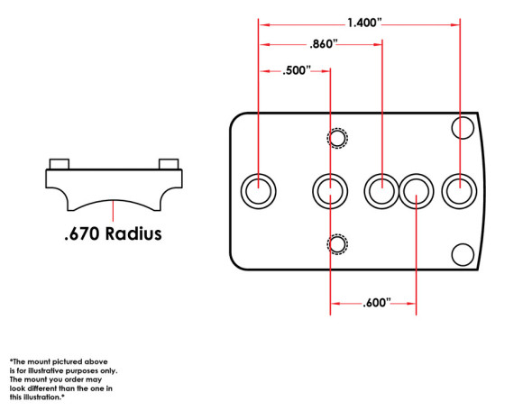 EGW Trijicon RMR / SRO, Holosun 407c / 507c Mount for Universal .670" Radius