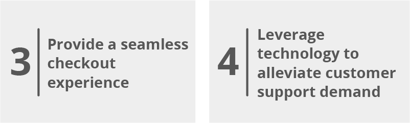 Provide a seamless checkout experience, Leverage technology to alleviate customer support demand