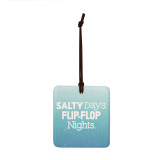 A square tile hanging ornament in blue that says "Salty Days. Flip-Flop Nights".