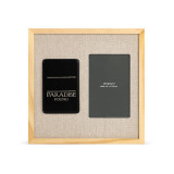 A light wood frame with a black tile on the left that says "Paradise Found" next to a 4x6 photo opening with a linen mat.