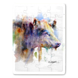 A 24 piece puzzle postcard with the watercolor image of a cow.