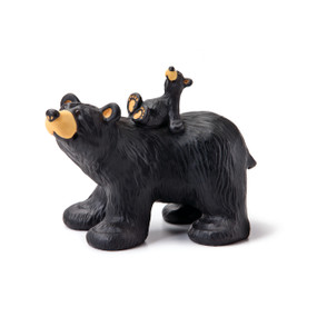 Black bear figurine with small bear sitting on its back