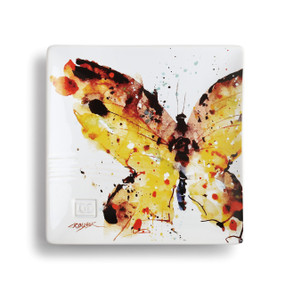 square tray with painted butterfly on it