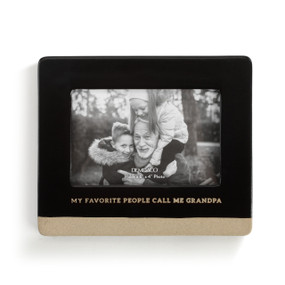 A black and tan rectangular picture frame, engraved with my favorite people call me grandpa and filled with a family photograph.