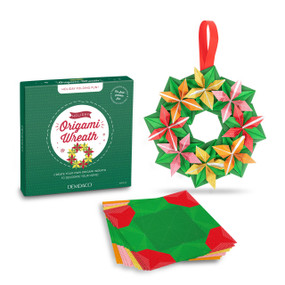 An origami holiday activity with folding paper to create a holiday wreath.