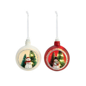 Lit Snowman Scene Glass Ornaments - 2 Assorted