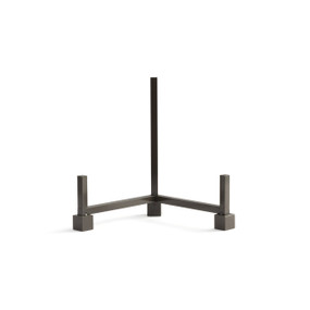 A black metal display stand with square iron bars and feet.