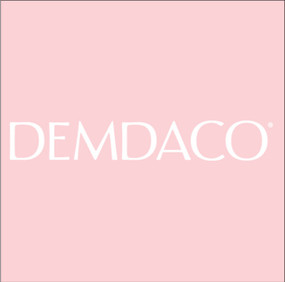 A pink square image with the trademark "DEMDACO" logo in white font.