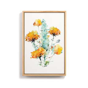 A light wood framed wall art of a watercolor sagebrush.