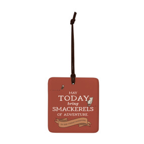 A square red hanging tile magnet ornament that says "May Today bring Smackerels of Adventure in the great outdoors" with an image of Pooh and Piglet.