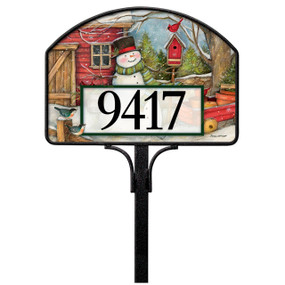 Red Barn Snowman Yard DeSign