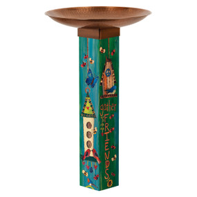 Bird Tweets Bird Bath Art Pole w/ST9021 Copper Topper