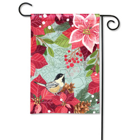 Poinsettia Chickadee Garden Flag