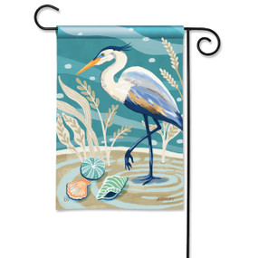 Blue Heron with Sea Shells Garden Flag