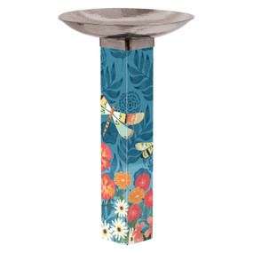 Dragonfly Dream Bird Bath Art Pole w/ST9025 Stainless Steel Topper