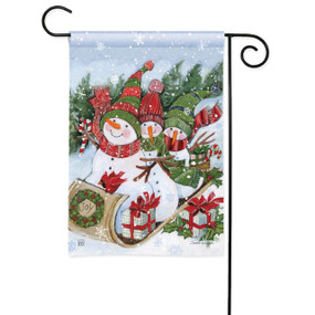 Sledding Snowmen Garden Flag