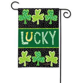 Lucky Horse Shoe & Shamrocks Garden Flag