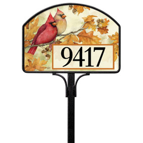 Cardinals in Fall Oak Leaves Yard DeSign