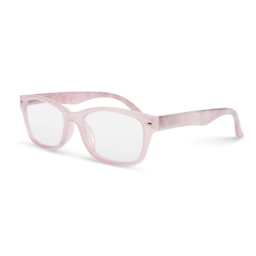 light pink framed glasses