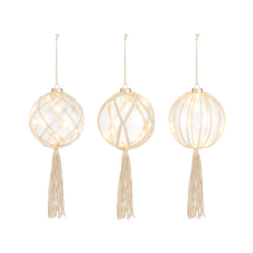 Lit Glass Ornaments with Macrame