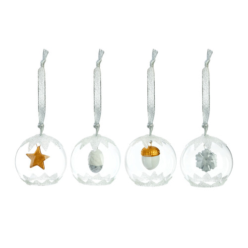 Glass Nature Icon Cloche Ornaments - 4 Assorted
