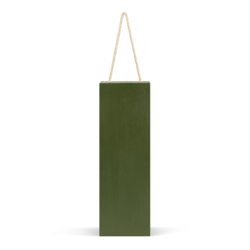 Back view of a tall rectangular pine wood lantern in dark green with a cutout on the front that says "Cocktailin' Around the Christmas Tree". The lantern has a rope handle.