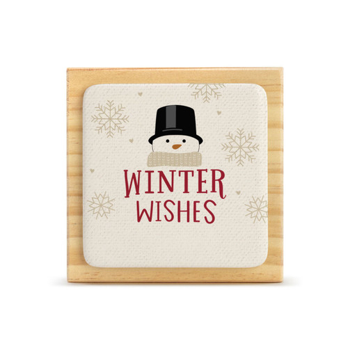 Winter Wishes Wood Block with Tile - Bone