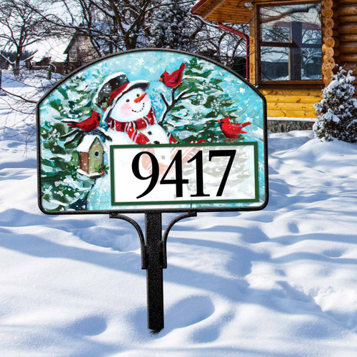 Snowman with Cardinals Yard DeSign slide 