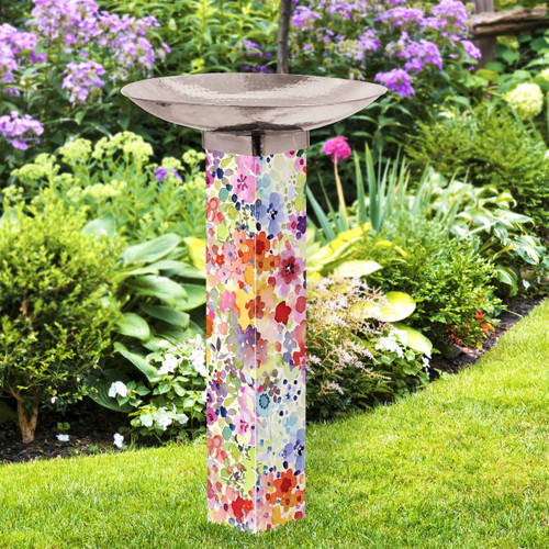 Full Bloom Bird Bath Art Pole w/ST9025 Stainless Steel Topper slide 