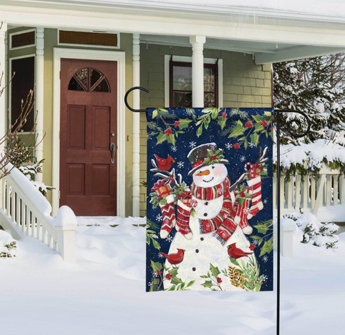 Snowman with Stockings Garden Flag slide 