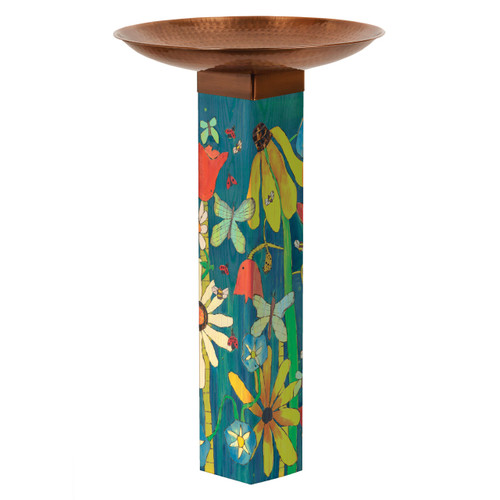 Earth Laughs in Flowers Bird Bath Art Pole w/ST9021 Copper Topper slide 