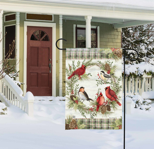 Winter Bird Wreath Garden Flag slide 