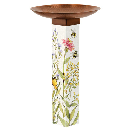 Bee Spring Bird Bath Art Pole w/ST9021 Copper Topper slide 