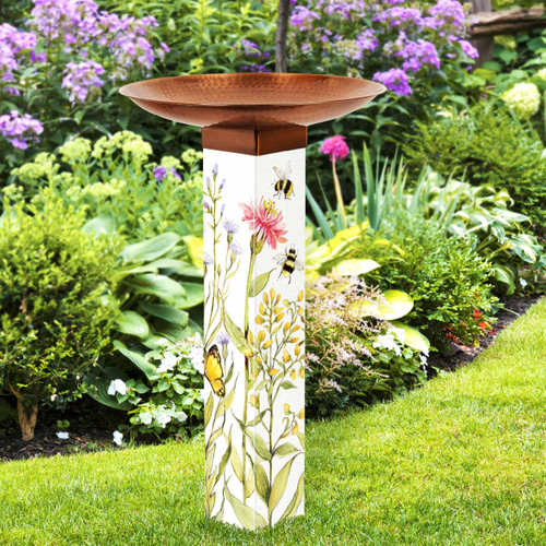 Bee Spring Bird Bath Art Pole w/ST9021 Copper Topper slide 