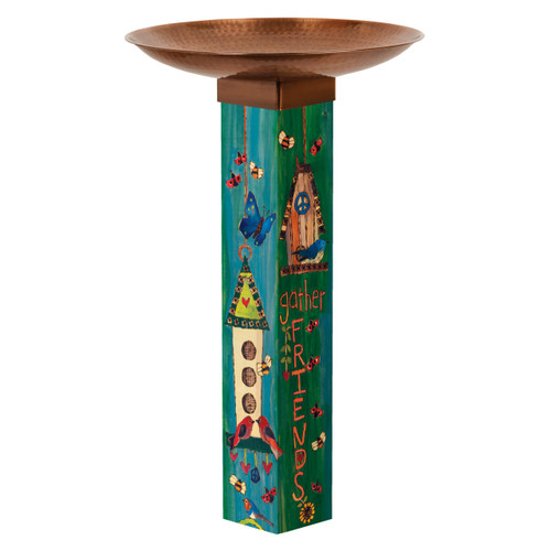 Bird Tweets Bird Bath Art Pole w/ST9021 Copper Topper slide 
