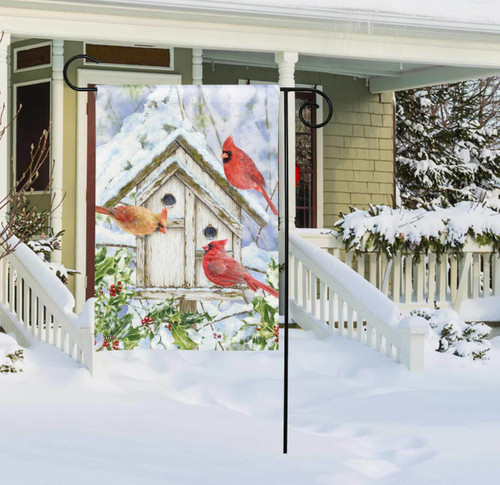 Cardinal Birdhouse Garden Flag slide 