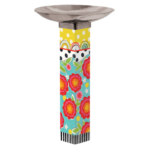 Happy Go Lucky Bird Bath Art Pole w/ST9025 Stainless Steel Topper slide 