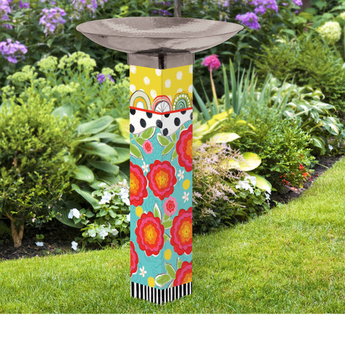Happy Go Lucky Bird Bath Art Pole w/ST9025 Stainless Steel Topper slide 