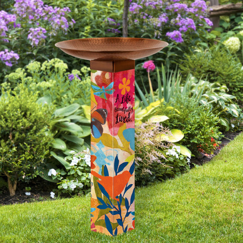 Sentimental Journey Bird Bath Art Pole w/ST9021 Copper Topper slide 