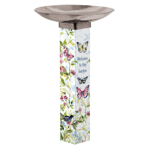 Garden Song Bird Bath Art Pole w/ST9025 Stainless Steel Topper slide 
