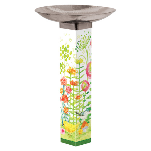 Spring Sweet Spring Bird Bath Art Pole w/ST9025 Stainless Steel Topper slide 