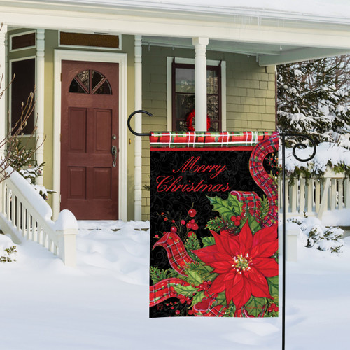 Plaid Poinsettia Garden Flag slide 