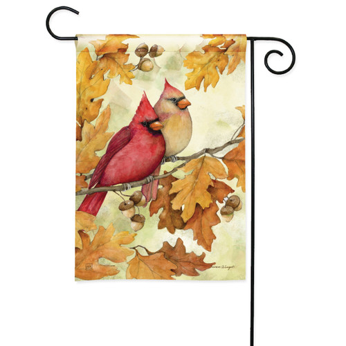 Cardinals in Fall Oak Leaves Garden Flag slide 