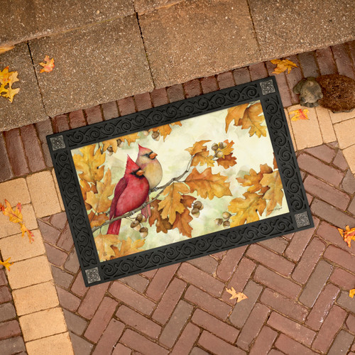 Cardinals in Fall Oak Leaves MatMate slide 