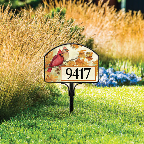 Cardinals in Fall Oak Leaves Yard DeSign slide 